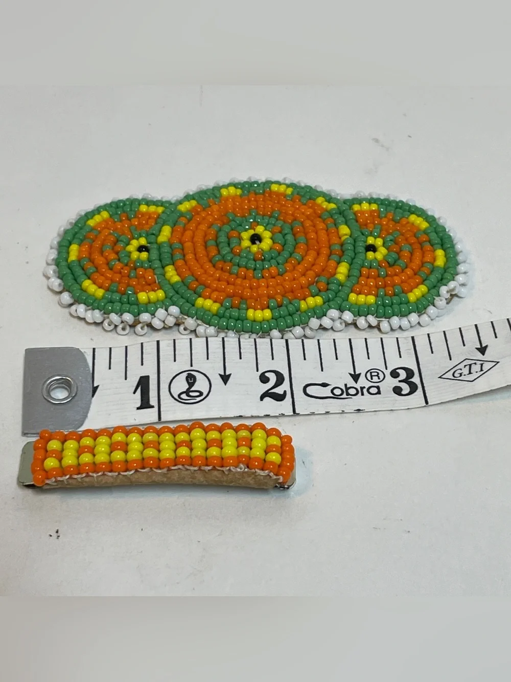 Antique Vtg Southwestern Native American StyleSeed Bead Hair Barrette Cover 3.5”